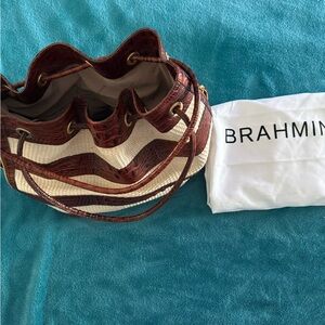 Brahmin Textured Brown and Cream Tote croc bucket bag.  Never used.